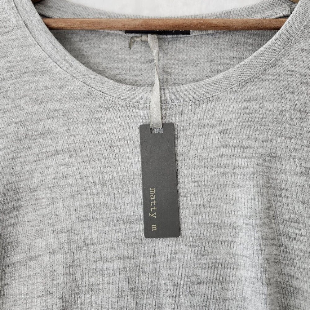 🪻BOGO🪻 Matty M Lightweight Sweater Heather Gray‎ Boat Neck Tie Front Sz L - Picture 4 of 11